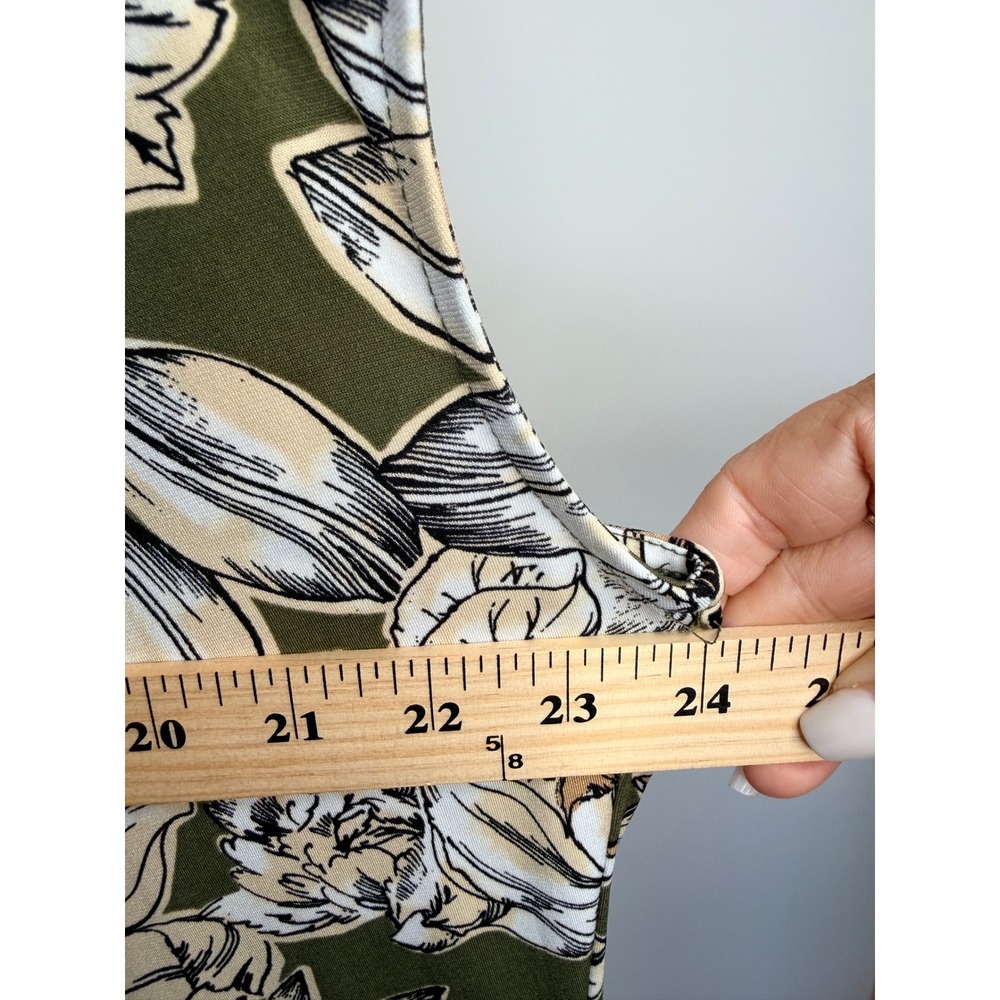 Liz Claiborne Career Olive Green Floral Pleated Neck Blouse XL Gold Zipper Top - Picture 4 of 6
